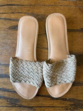 Braided Slide Sandals in Taupe - Women's Casual Slip-Ons